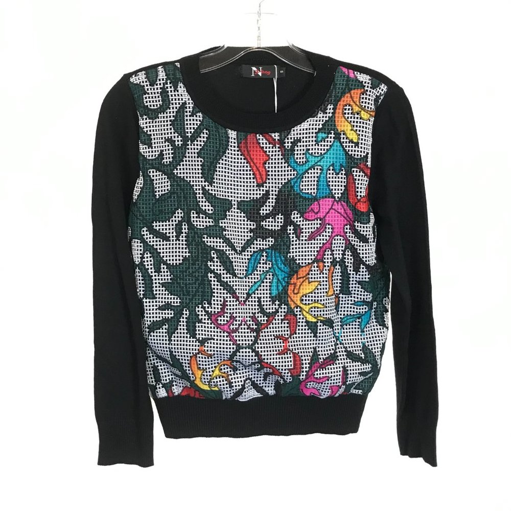 NWT Womens Size Small N by Nancy Yang Retro Floral Print Pullover Knit Sweater